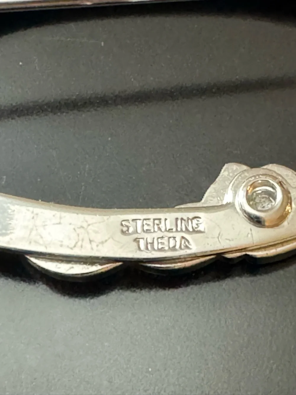 Vintage THEDA Sterling Silver Floral Brooch - Engraved Oval Frame - CZ Accents